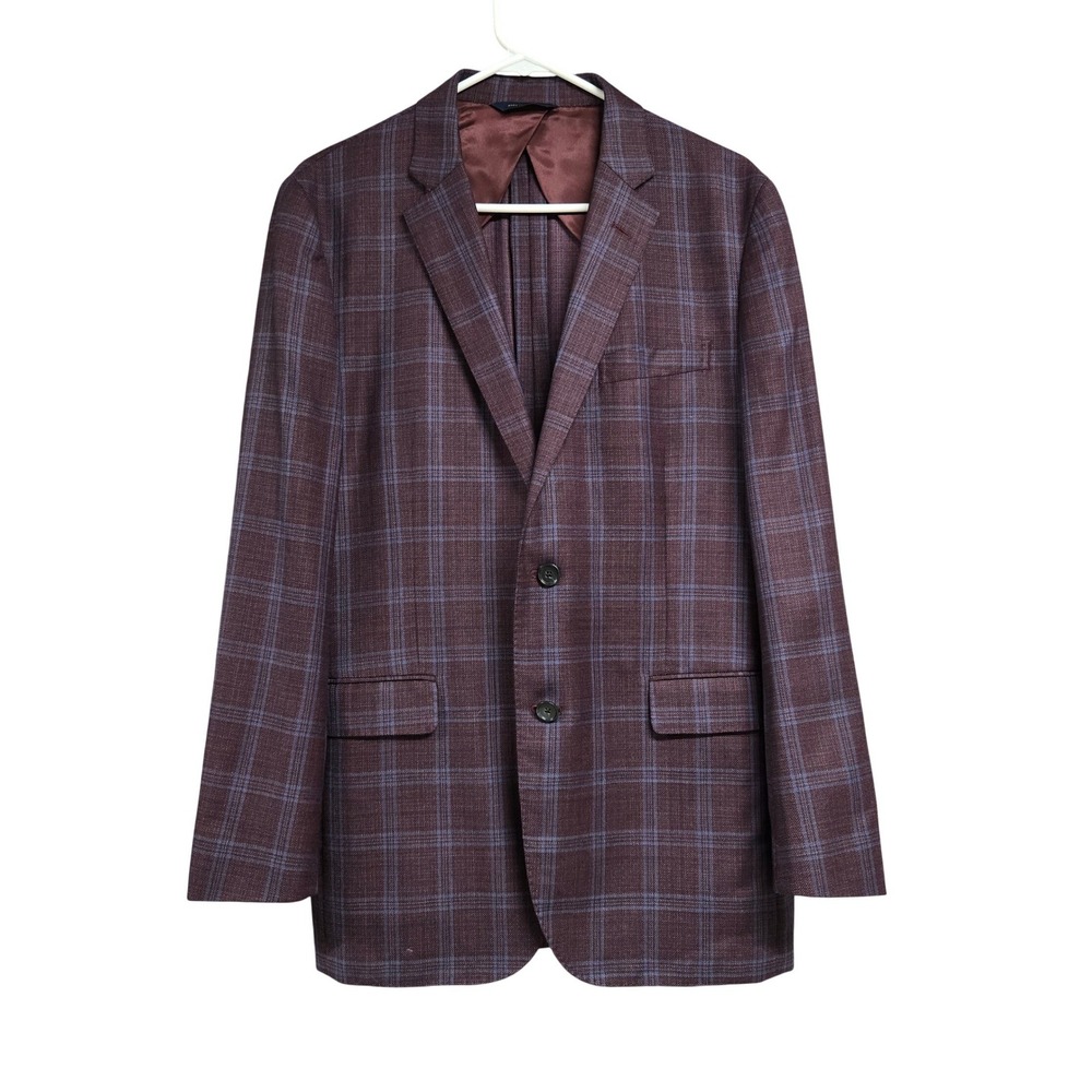 Brooks Brothers Milano Reda Wool Plaid Sport Coat Blazer Burgundy Blue Men's 42R